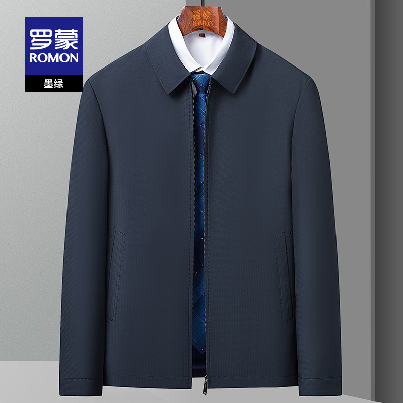 罗蒙男士翻领短款夹克衫新款商务休闲外套宽松干部爸爸装报价_参数_图