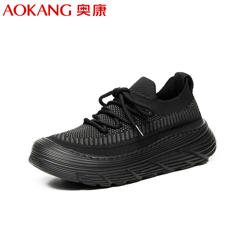 奥康男士休闲鞋夏季新款透气网面鞋男系带厚底运动鞋日常时尚跑鞋
