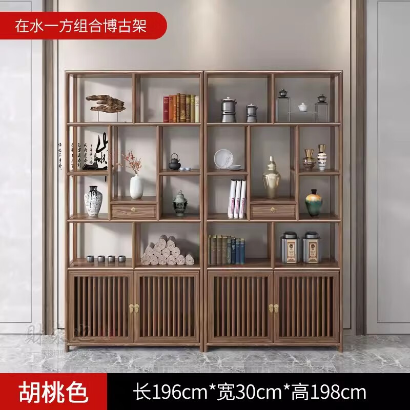 戴劲博古架多宝阁茶叶架子新中式客厅办公室隔断置物架在水一方博古架高清大图