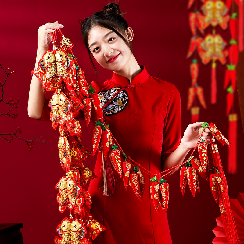 红火辣椒挂件灯笼鞭炮串新年新居装饰用品乔迁之喜庆过年客厅挂饰--金福袋16头高清大图