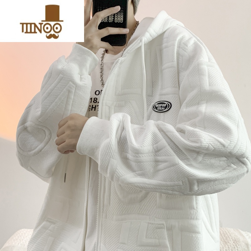 YANXU外套男新款潮牌拉链字母开衫卫衣ins港风百搭宽松连帽上i高清大图