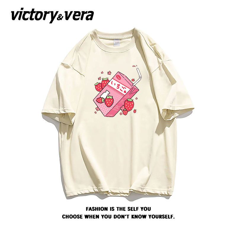 VICTORYVERA小清新软糯甜美短袖t恤夏季100%纯棉甜辣盐系原宿风潮