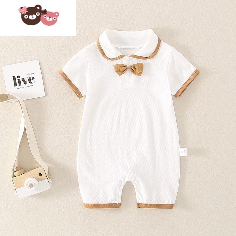光婴儿连体衣服夏装6个月男宝宝帅气短袖哈衣3新生儿薄款夏季爬爬服