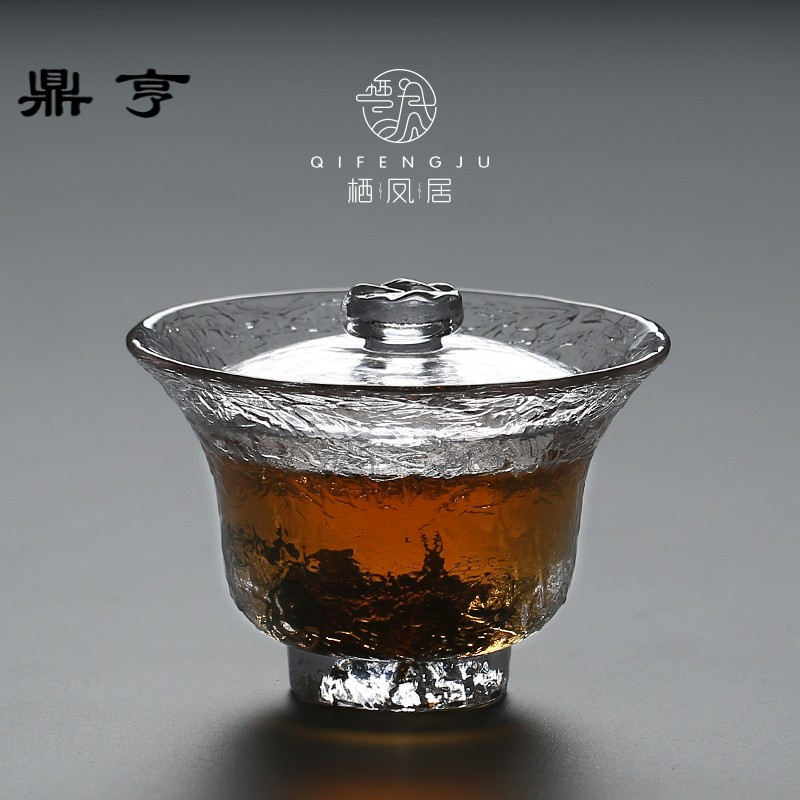 鼎亨三才盖碗 锤纹耐热玻璃盖碗茶杯日式手抓壶 功夫茶具泡茶器