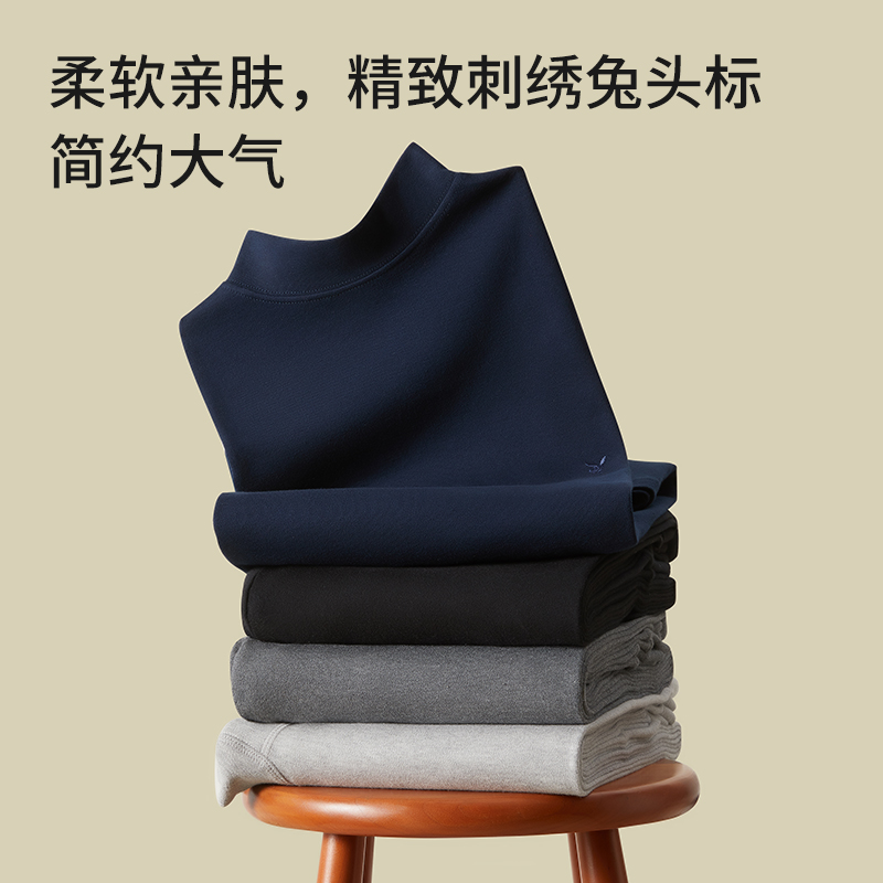 花花公子保暖内衣男款纯棉男士中高领秋衣秋裤套装秋冬季全棉毛领高清大图