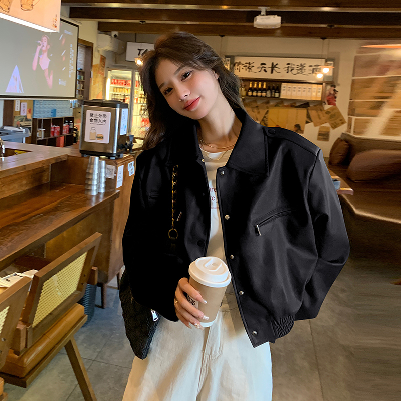 语娄棕色皮衣外套女秋2023新款美拉德穿搭复古甜酷机车服短款pu皮夹克
