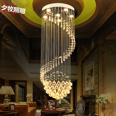 夕牧(XiMu)品牌灯具客厅灯现代简约创意别墅复式楼大吊灯楼中楼水晶灯挂灯KTV酒店大堂大厅圆形餐厅定制工程楼梯玄关灯饰