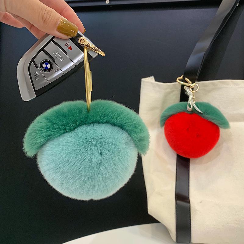 獭兔毛苹果可爱汽车钥匙扣挂饰毛绒包包挂件高档生日女