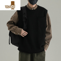 YANXU无袖毛衣男背心潮牌套头打底坎肩宽松外套圆领针织马甲