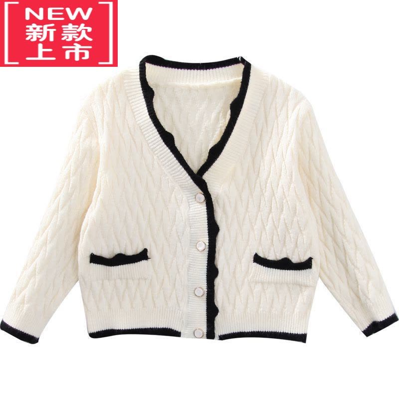 可莉允女童针织开衫春装2022新款儿童韩版V领毛衣外套女孩洋气网红上衣图片