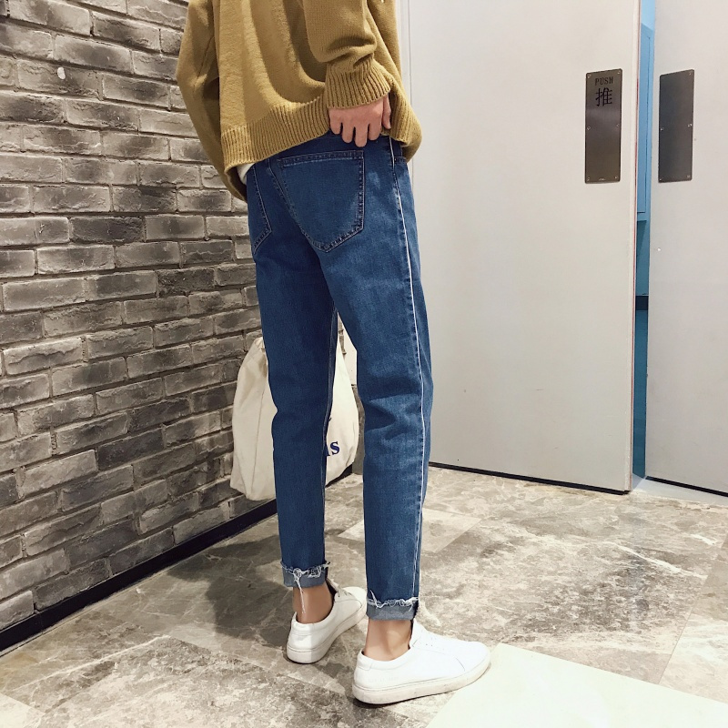 2018春夏新品男韩版潮流修身小脚牛仔裤秋季bf风男生长裤九分裤子