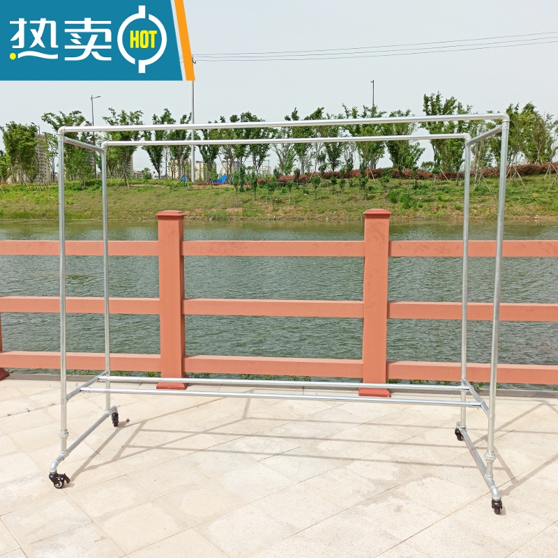 敬平镀锌钢管晾衣架双杆式户外落地晾室外防风阳台可移动室内挂衣架 长2米高1.4宽0.6高清大图