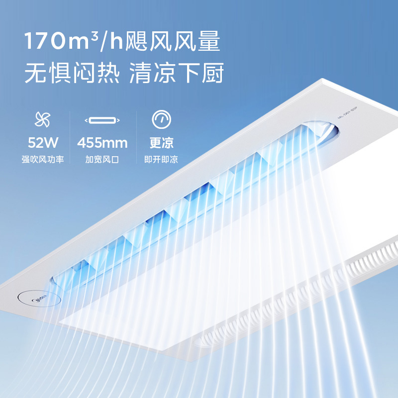 美的(Midea)凉霸厨房冷风扇嵌入式集成吊顶照明一体遥控冷风机排气换气吹风