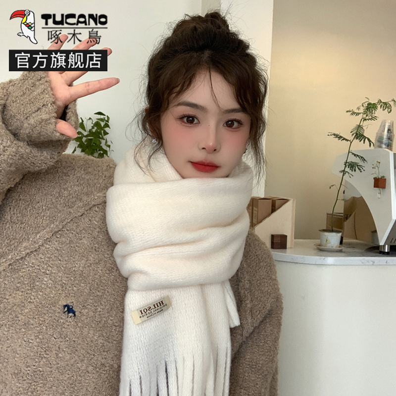 啄木鸟围巾女冬季韩版百搭纯色围脖女学生可爱加厚保暖高级感秋可高清大图