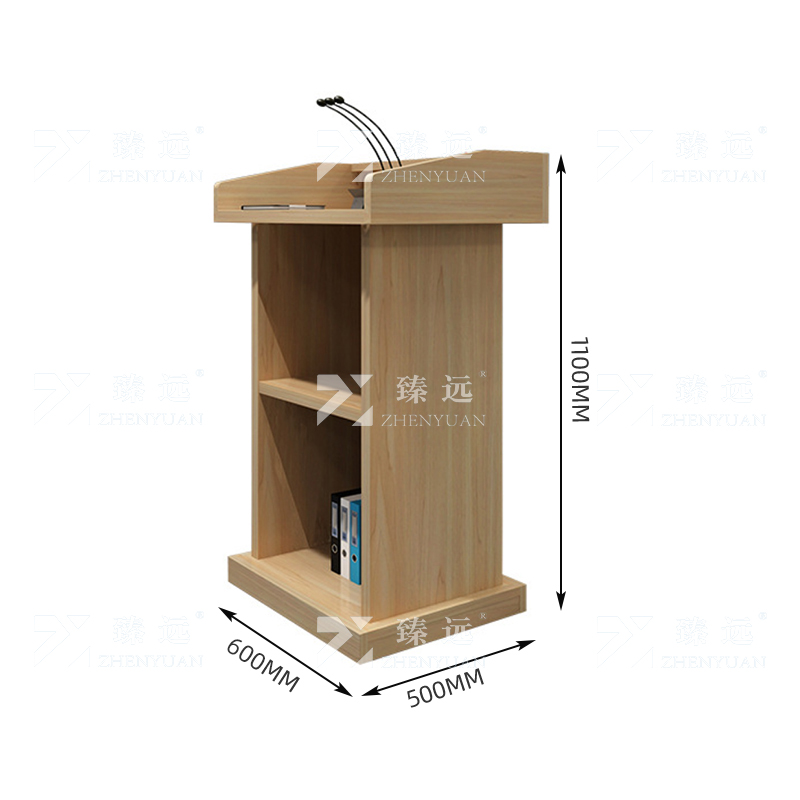 臻远ZY4080618 培训室演讲台讲桌发言台主持台 橡木色高清大图