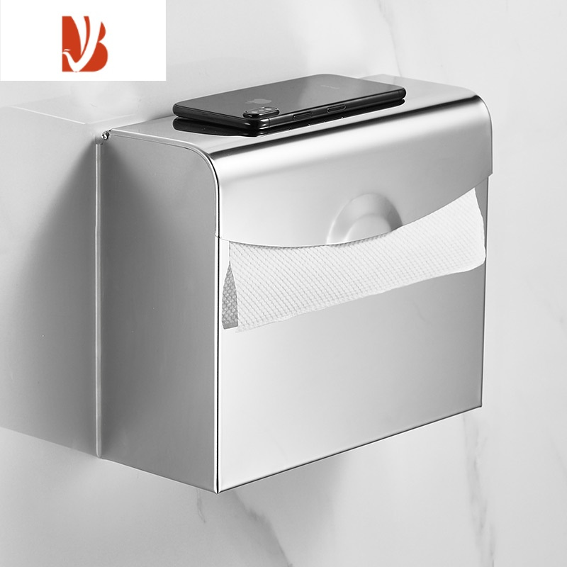 三维工匠304不锈钢手纸盒翻盖式纸巾盒免打孔壁挂式厕纸盒厕所防水卷