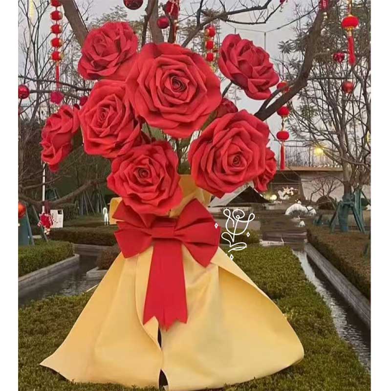 环孤 户外仿真装饰花 巨型eva玫瑰花 12朵花杆子+ 包装纸+蝴蝶结 12件套高清大图