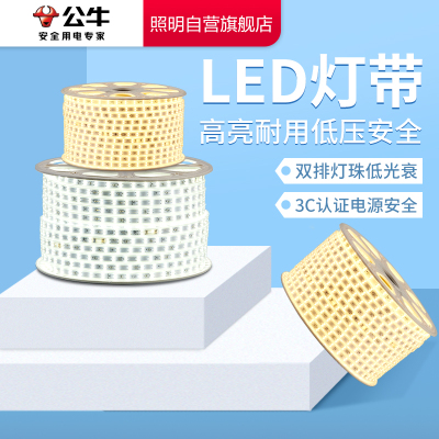 公牛led灯带暖白冷白灯带客厅卧室照明220v贴片柔性双排条灯光灯照明LED灯带防频闪灯条吊顶灯带 双排灯珠[1米价格]
