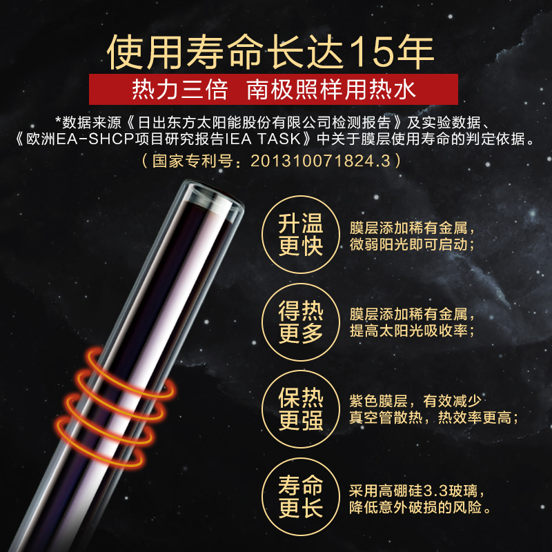 太阳雨太阳能热水器 A系列节能款24管180L 家用速热太阳能热水器 无电加热仪表[入户+安装]