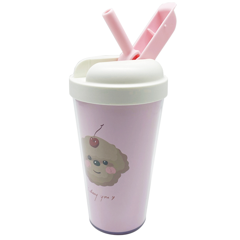 可爱水杯简约便携清新森系少女学生创意杯子带吸管塑料杯耐温