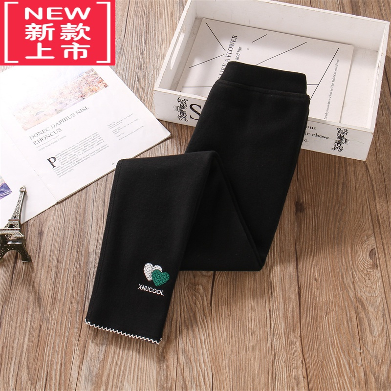 可莉允女童黑色打底裤加绒外穿秋冬款薄绒紧身保暖小女孩洋气一体绒裤子保暖裤