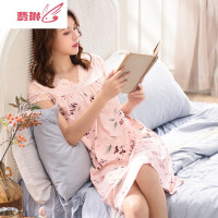 睡裙夏季薄款短袖睡衣女宽松大码妈妈棉服夏天连衣裙子 费琳