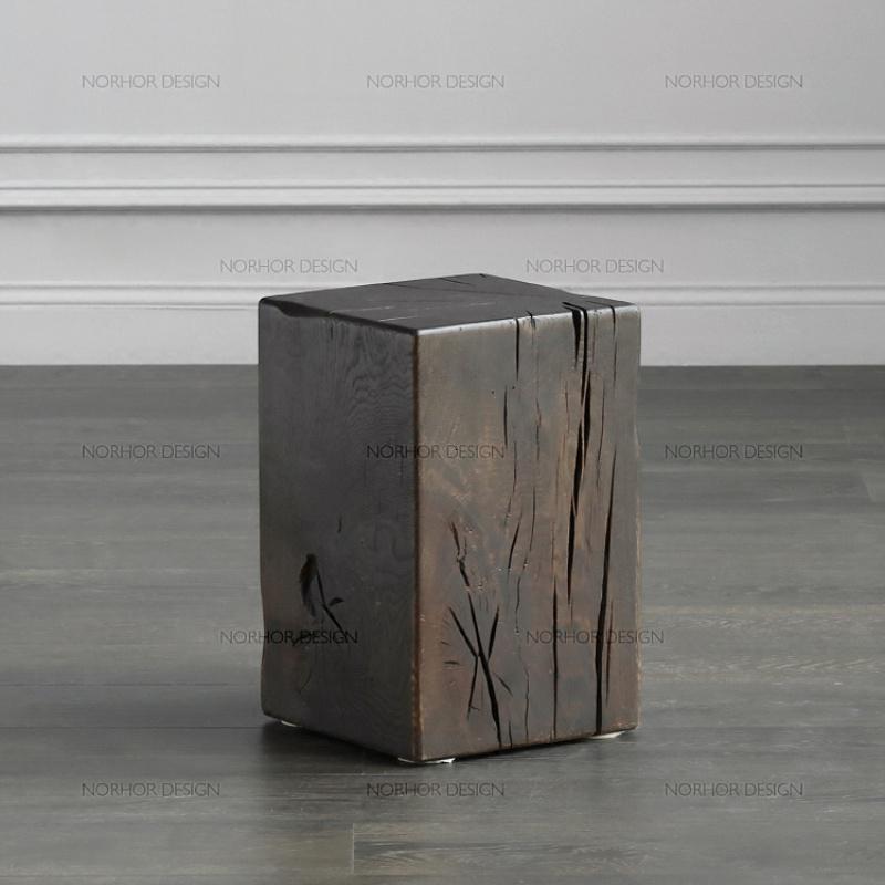 森美人北欧原木凳木墩沙发边几木桩茶几木墩树墩凳复古简约茶凳实木方凳 深胡桃色40*40*50