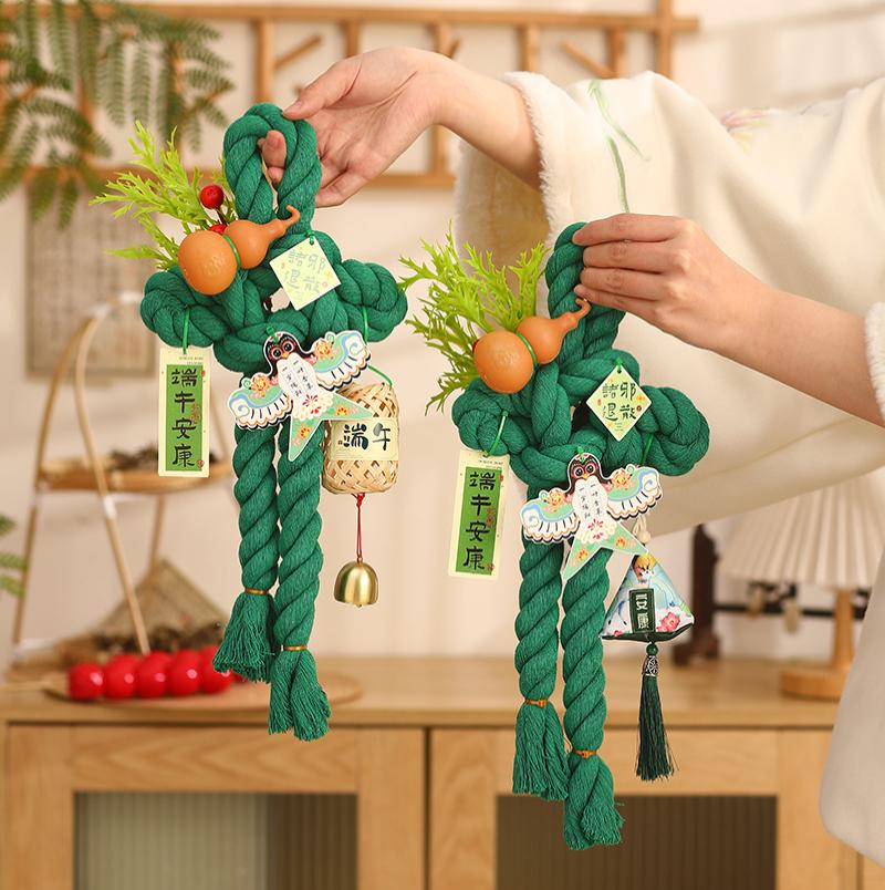 端午节万字结手工中国结2025新款diy挂饰门挂装饰品挂件场景布置-小号绿色┊万字结成品+挂饰组合3--
