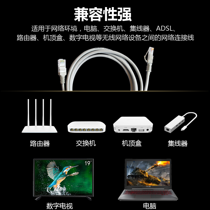 松纳 超五类网线 CAT5e类千兆网络连接线 工程家用电脑宽带监控非屏蔽8芯双绞成品跳线 1米 (蓝)