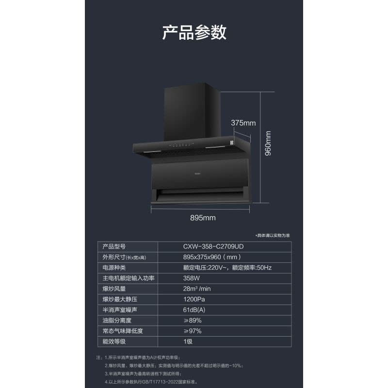 海尔吸排油烟机CXW-358-C2709UD顶侧前三吸,变频巡航 专利免清洗持久大吸力图片