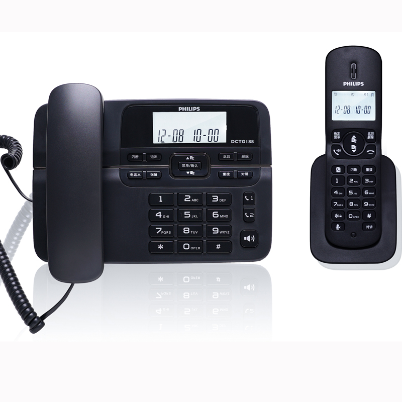 飞利浦(Philips)DCTG188一拖一数字无绳电话机办公家用无线固定座机电话子母机商用免提通话功能黑色)高清大图