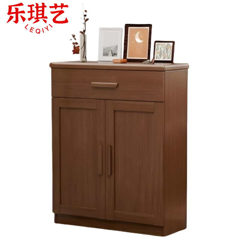 乐琪艺 实木鞋柜 胡桃色两门 个高清大图
