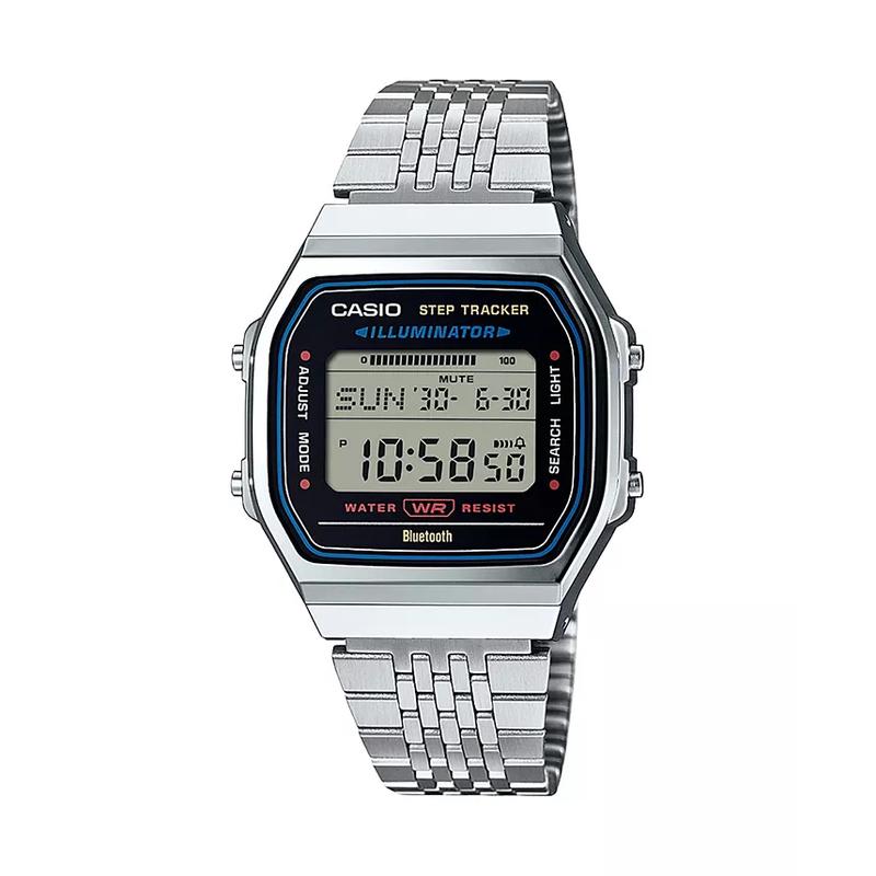 G-SHOCK 石英表银色不锈钢表带防水蓝牙智能步数显示多功能腕表