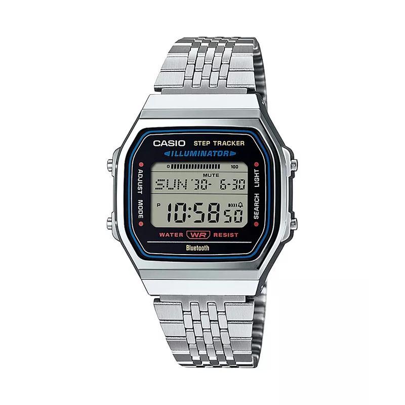 G-SHOCK 石英表银色不锈钢表带防水蓝牙智能步数显示多功能腕表