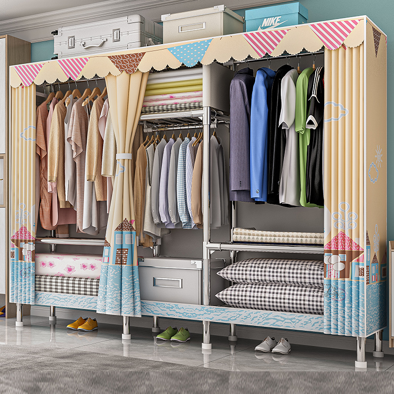 艾格调 布衣柜家用出租房管加粗全钢架隔层单人宿舍卧室组装双人收纳