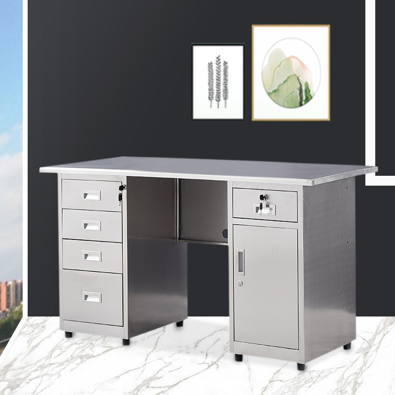 域赢加厚不锈钢办公桌带抽屉医院防锈工作台工厂无尘车间操作台实验室写字台收银台1.2m五斗一门桌