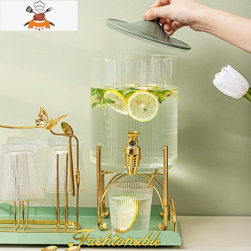 冷水壶带龙头家用大容量凉水壶可高温玻璃可乐桶柠檬茶饮料果汁桶 敬平图片