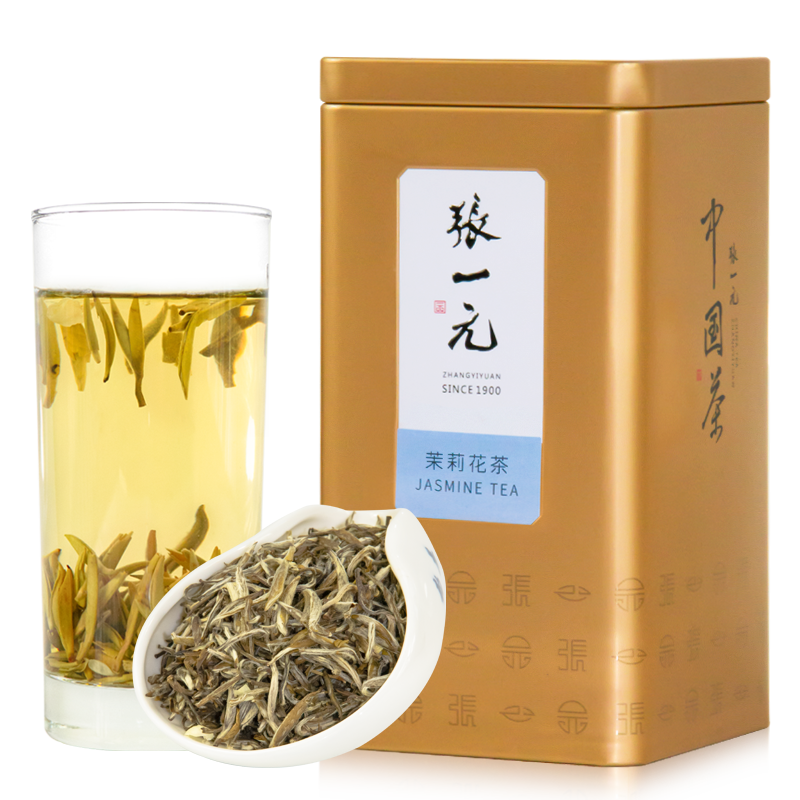 张一元茶叶 特级茉莉花茶雪针100g/罐 飘香耐泡嫩芽 绿茶茶叶 茉莉花香浓郁