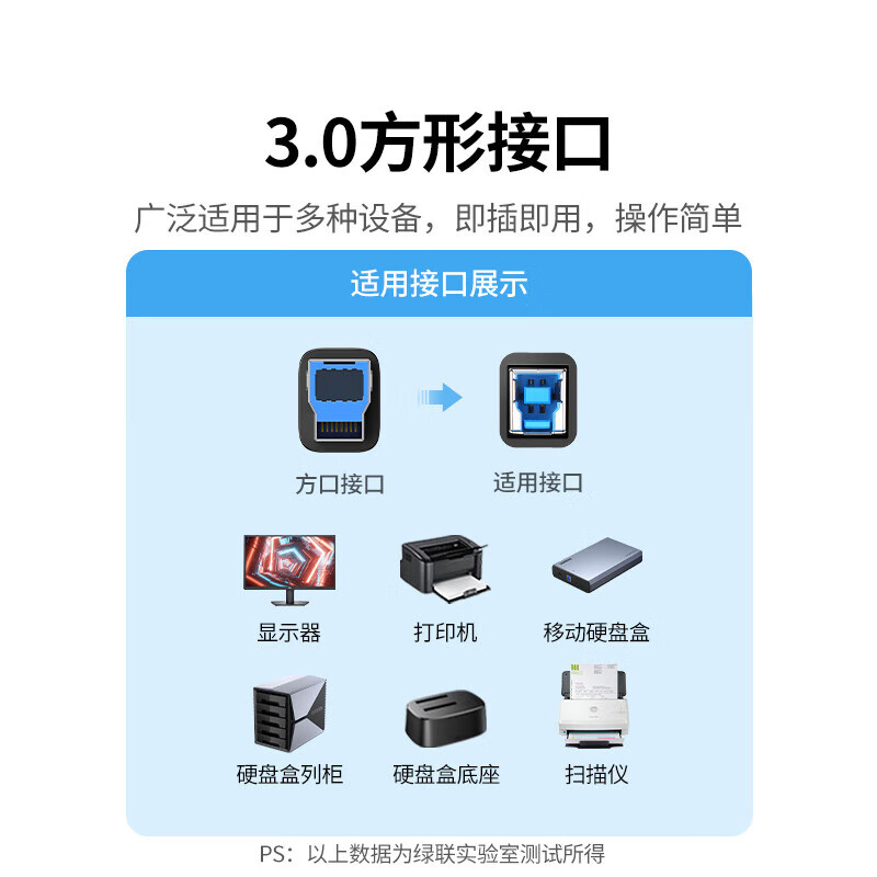 绿联 高速USB打印机线 USB2.0方口数据连接线 A公对B公 5米 US104高清大图