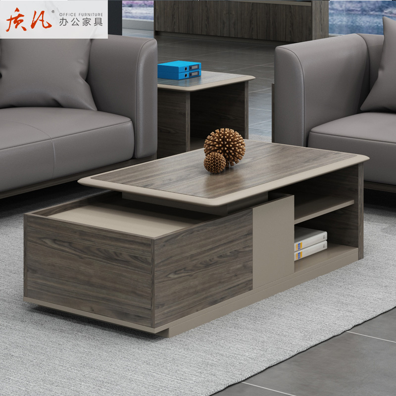 质凡办公家具商务办公沙发简约现代接待室会客皮沙发茶几组合套装高清大图