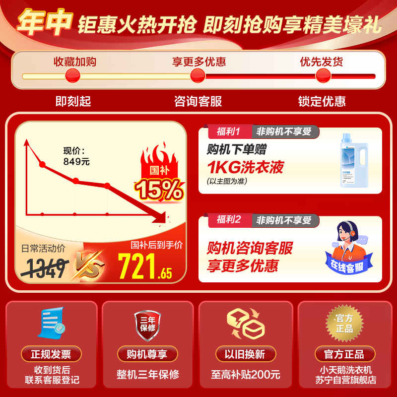 美的(Midea)波轮洗衣机全自动10公斤家用大容量健康真除螨抗菌材质MB100V33B深层劲洗20年防生锈家电国家补贴高清大图
