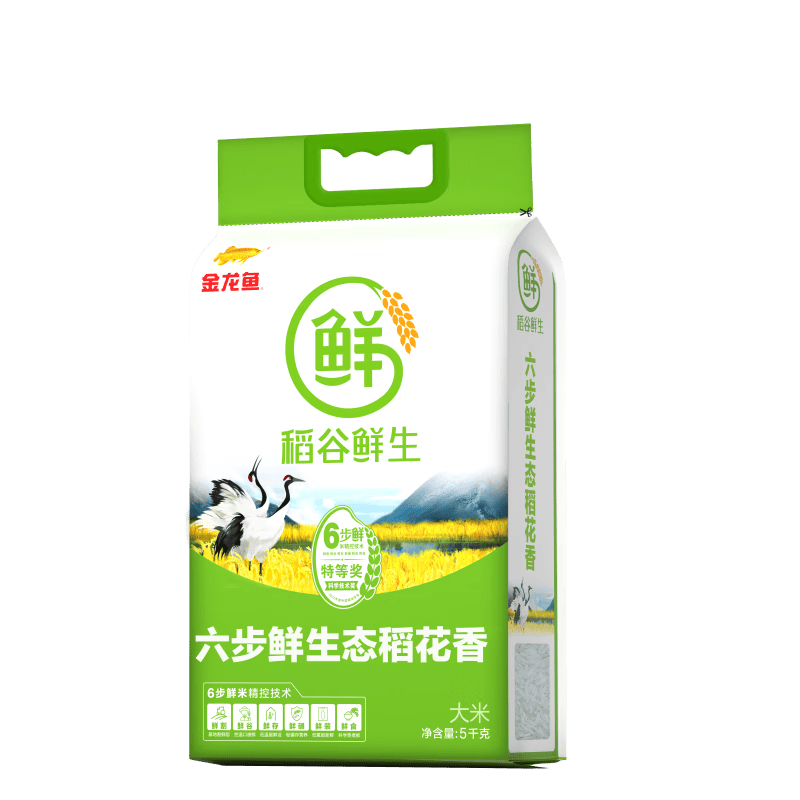金龙鱼 六步鲜生态稻花香米 一级粳米 5KG(单位:袋)高清大图
