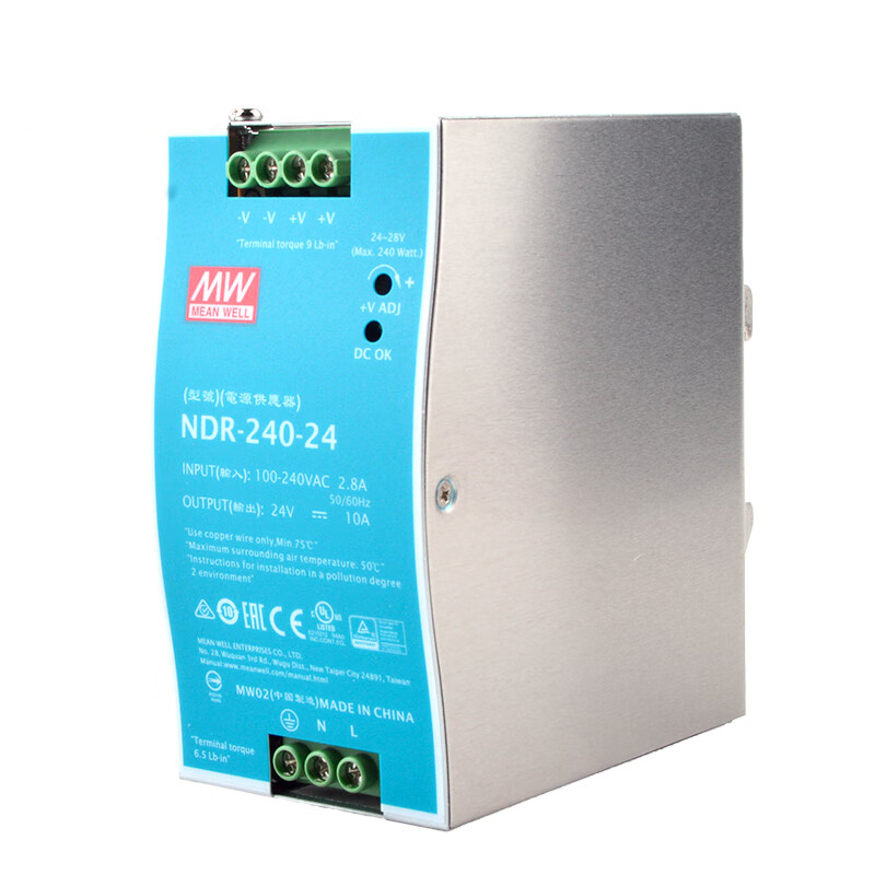 NDR-240-24导轨安装PFC 明纬开关电源24V10A