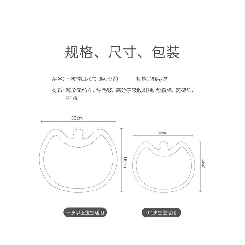 棉花秘密一次性婴儿围嘴防水便携式口水巾吃饭免洗新生儿围兜柔软16*13cm 20片