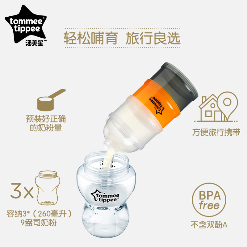 汤美星(Tommee Tippee)01023 三层奶粉分装盒储存罐便携防潮分隔盒3层装