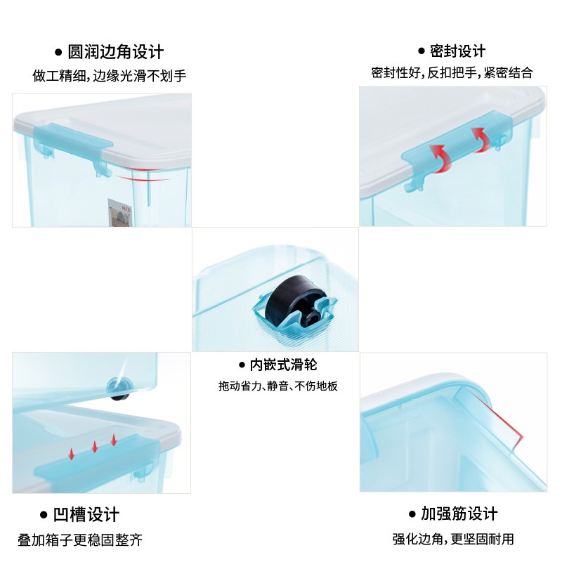 塑料收纳箱有盖透明加厚抗压储物箱衣服被子玩具大号整理箱 三维工匠高清大图