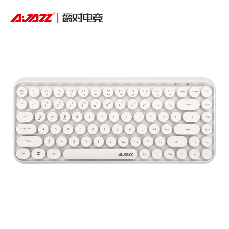 黑爵(AJAZZ)308i 键盘 无线蓝牙键盘 办公键盘 女性圆形朋克84键 安卓苹果iPad笔记本电脑键盘 象牙白