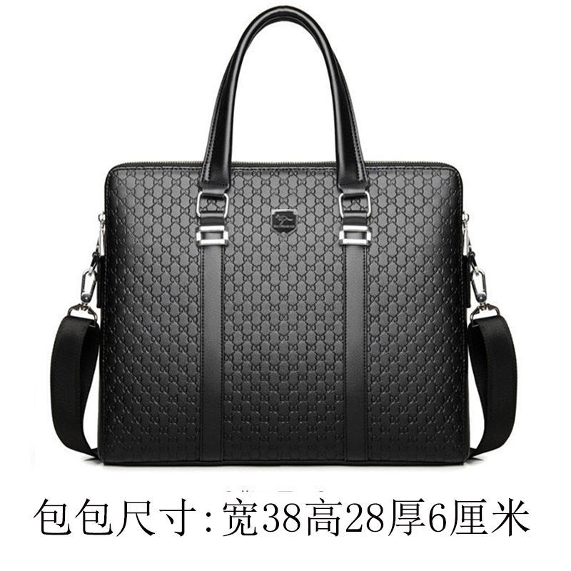 袋鼠真皮质感男士手提包公文包牛手拿包横款商务单肩斜挎包皮背包 横款黑色(单拉链) 单包