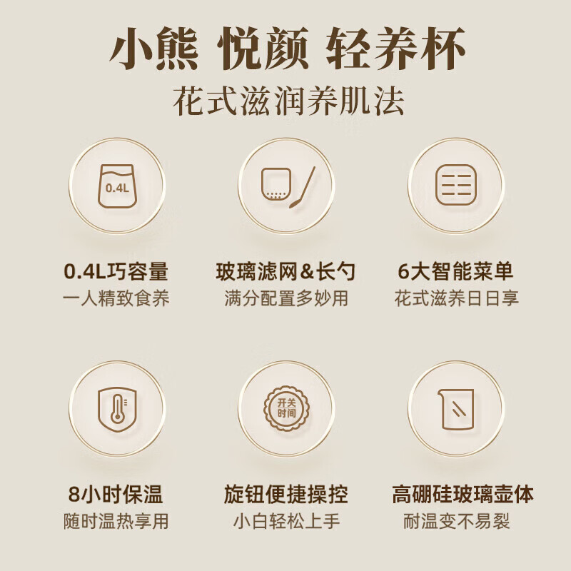 小熊(Bear)养生壶迷你养生杯小型分体式煮茶壶煮茶器办公室家用加热杯垫花茶壶[玻璃滤网]0.4L YSH-E04L1高清大图