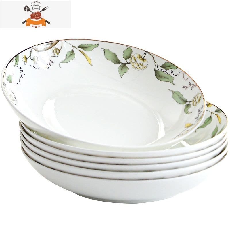 敬平10个盘子陶瓷深口菜盘汤盘家用碟子2021新款骨瓷餐盘餐具套装组合图片
